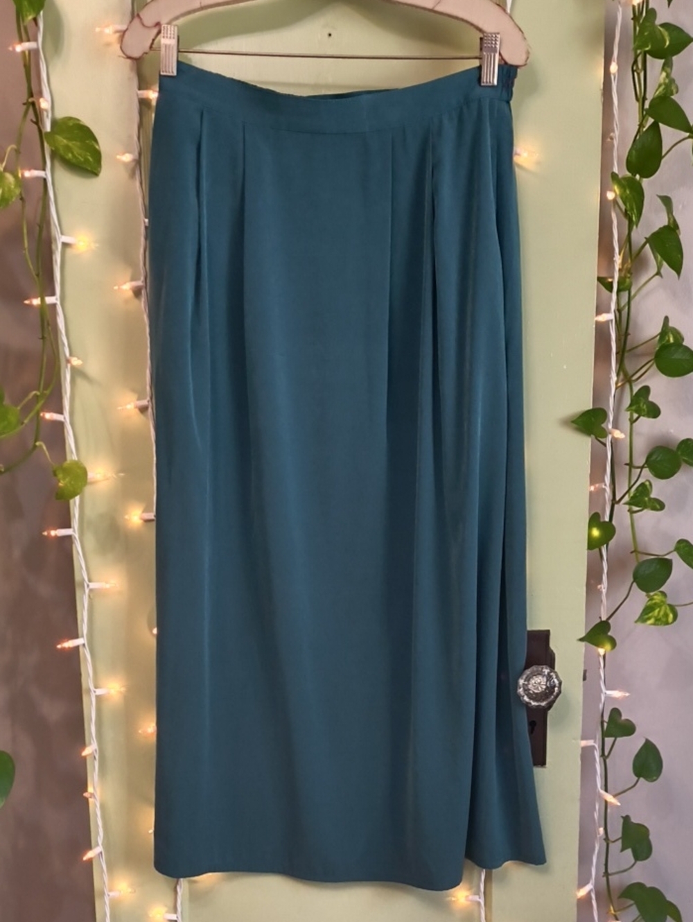 Women's 🆓 Tilley Silk Long Green Blue Hip Pocket Skirt M